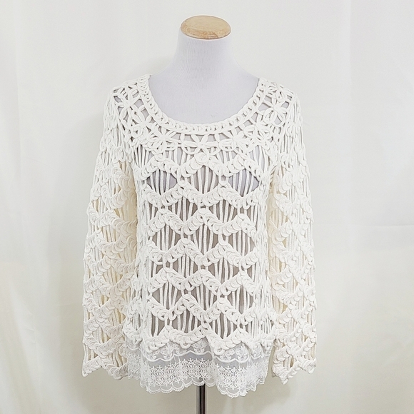 Anthropologie Everleigh Crochet Lace Sweater Ivory Size Small - Picture 1 of 5